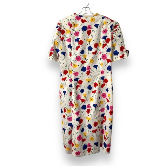 Vintage 80s CARELLE White Floral Button Up Dress Women’s Size Large Spring Retro - Picture 2 of 16